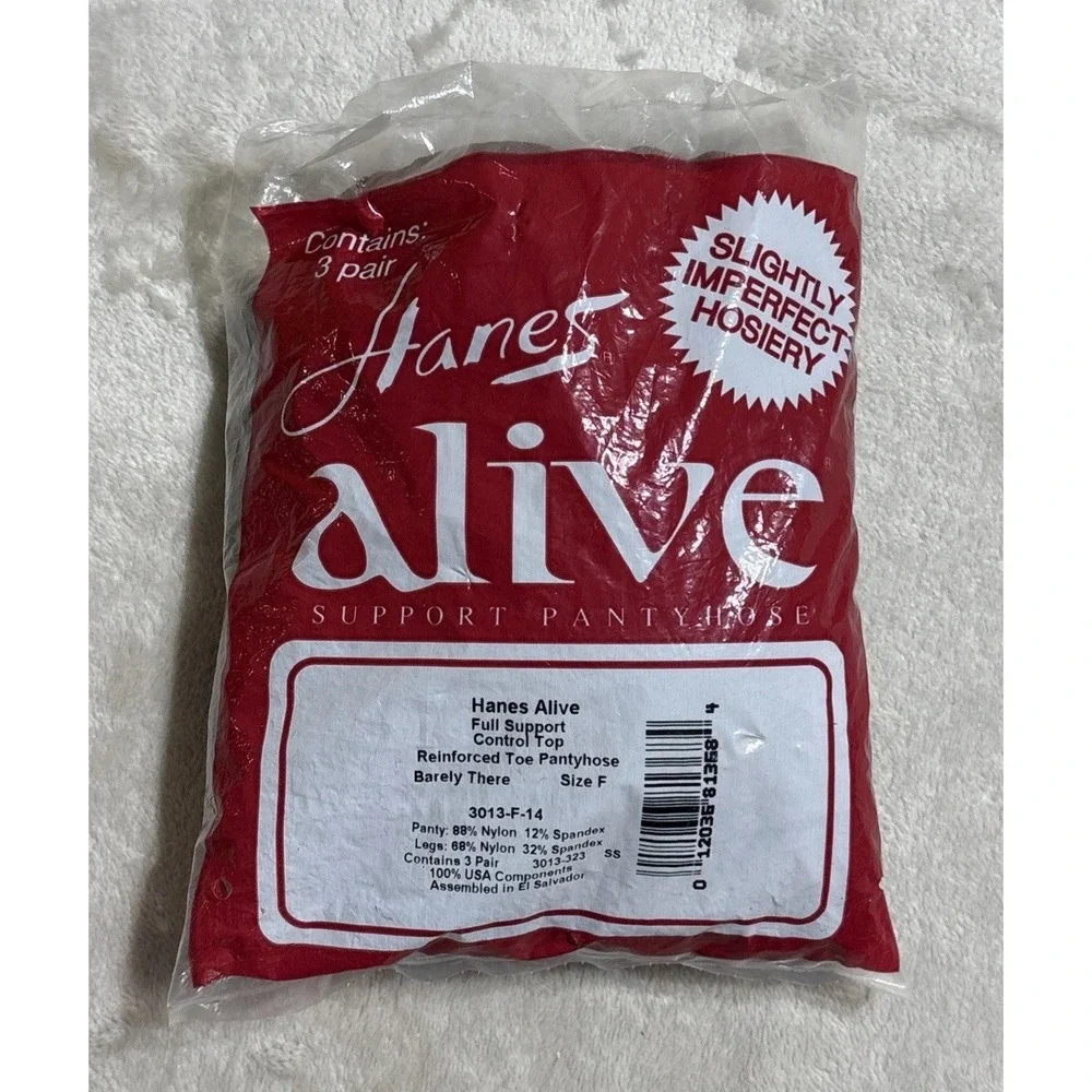 Hanes Alive Support Pantyhose Size F Barely There Control Top 3 Pairs Pack